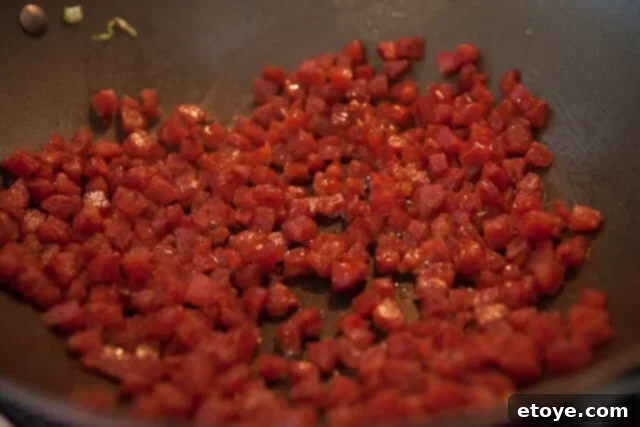 Stir-fried Brussels Sprouts with Chinese Sausage 4 Chinese Sausage Fat Rendering