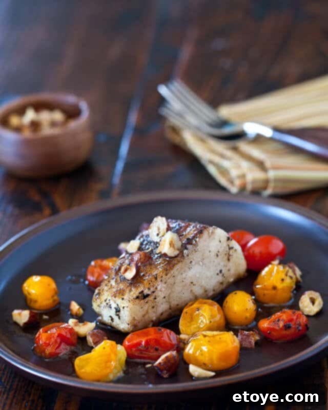 Pan-seared Cod with Golden Hazelnut Browned Butter and Burst Cherry Tomatoes