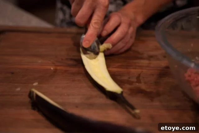Prepare Eggplant for Stuffing Scooping out Eggplant Flesh
