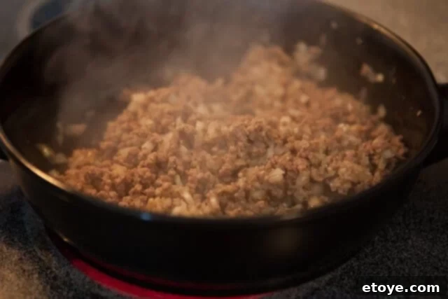 Stuffed Miso Eggplant Filling Cooking the Ground Meat Filling