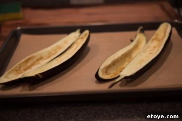 Eggplant Ready for Miso Filling Eggplant Halves Ready for Filling