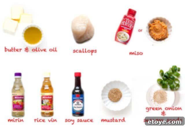 Scallops with Mustard Miso Sauce Recipe Ingredients for Scallops with Mustard Miso Sauce Recipe