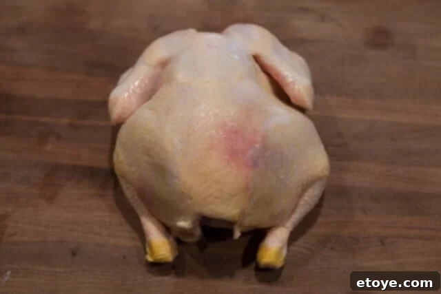 Miso Roast Chicken Miso Roast Chicken prep, showing chicken breast-side down