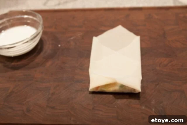 Fold Right Side of Spring Roll Wrapper