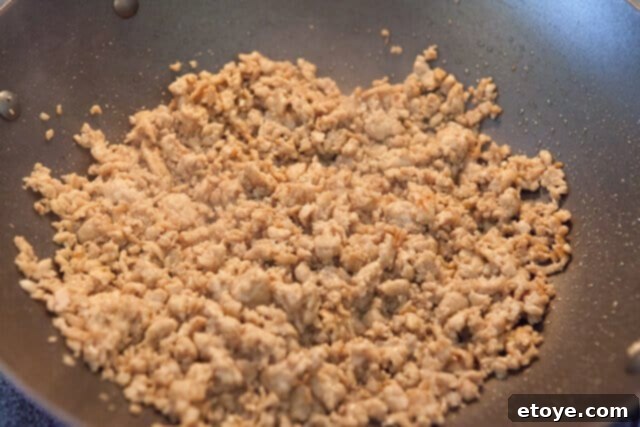 Saute Ground Chicken for Spring Roll Filling