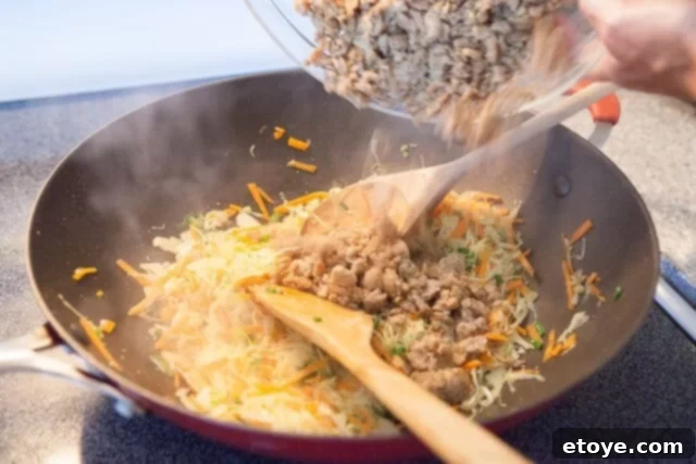 Mix Chicken with Vegetables for Spring Roll Filling