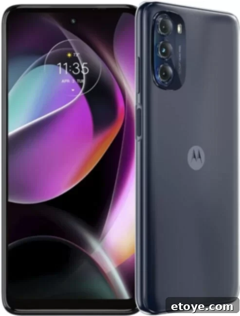 Win a Moto G 5G Smartphone 3 Moto G 5G cell phone showcasing its elegant front and back design, highlighting the multiple camera lenses and sleek form factor