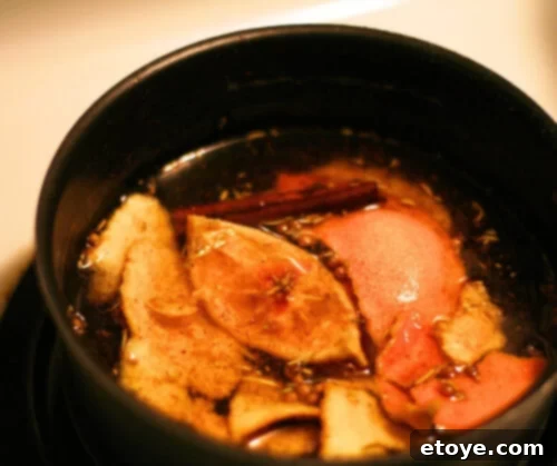 A simmering potpourri not only augments the ambiance but also fills your home with the quintessential aromas of fall.