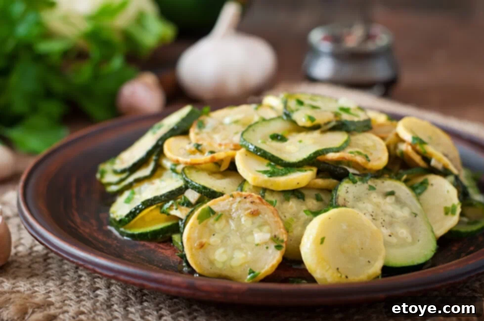 Simple Sauteed Zucchini 4 Sauteed zucchini with herbs on plate