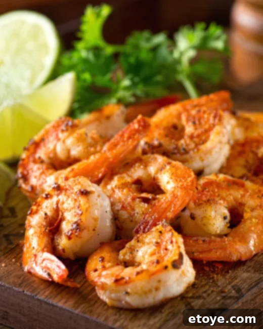 6 Creative Shrimp Recipes 8 Cooked shrimp on a cutting board, garnished with fresh herbs.