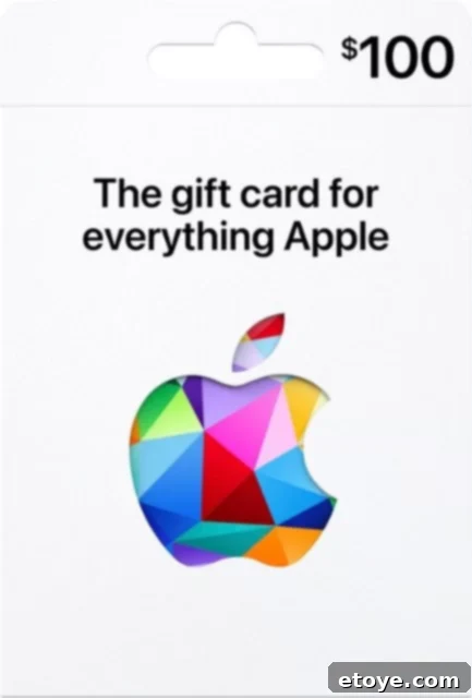 Win Big The 10 Essential Gift Cards of 2023 Giveaway 5 A pristine white Apple Gift Card adorned with the mesmerizing geode logo design, embodying the essence of tech elegance and innovation.