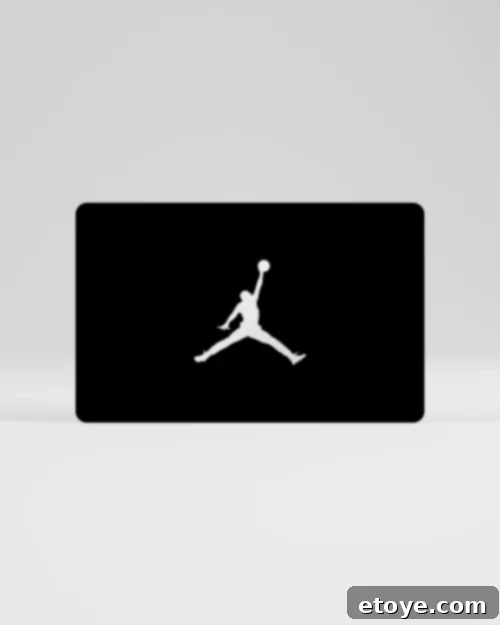 Win Big The 10 Essential Gift Cards of 2023 Giveaway 10 A sleek black Nike Gift Card showcasing a striking white silhouette of a basketball player mid-air, capturing the essence of athleticism and the spirit of the game.