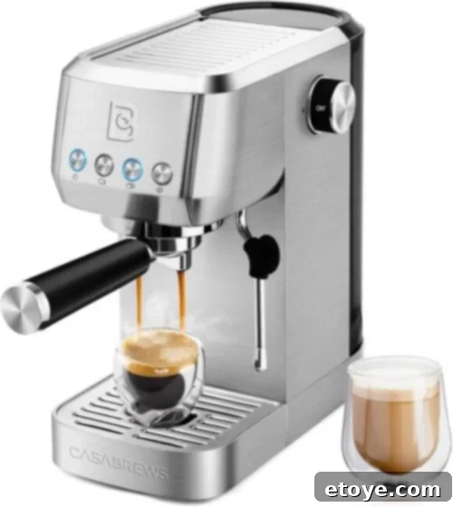 Win a CASABREWS Espresso Machine 3 Close-up of the CASABREWS Espresso Machine's powerful steam wand and portafilter