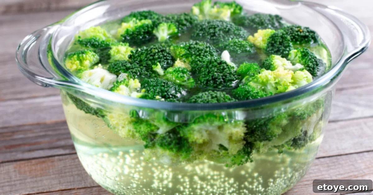 Blanched Broccoli In glass jar and water