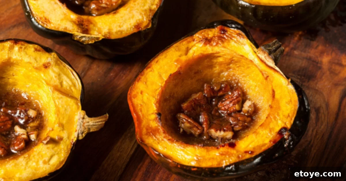 Cooked acorn squash with brown sugar and pecans