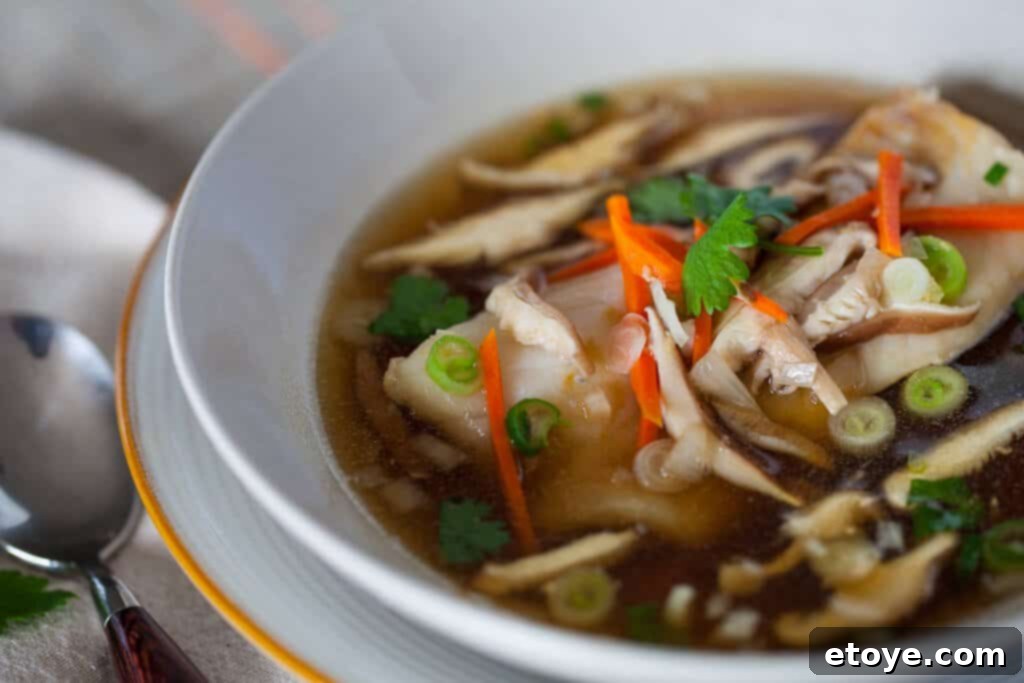 Fragrant Cod with Ginger Garlic Broth 4 Individual serving of cod and broth with garnishes