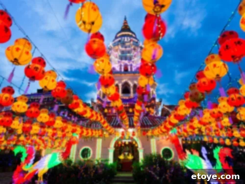 Chinese New Year celebration with lanterns and fireworks