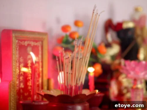 Chinese New Year ancestor altar with offerings