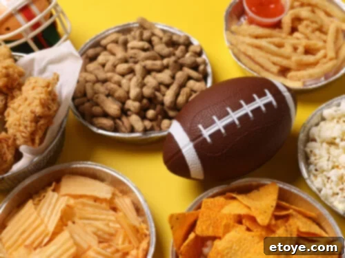 A vibrant spread of game day snacks ready for a Super Bowl party.