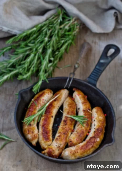 Cooked sausage in a pan