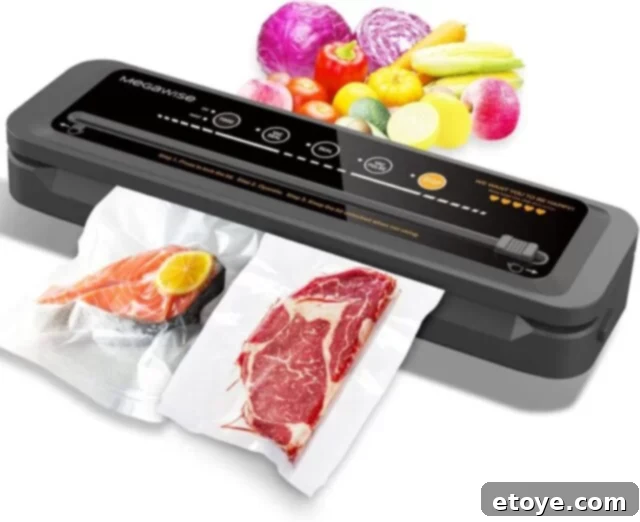 MegaWise Vacuum Sealer Machine | 80kPa Suction Power| Bags and Cutter for Extended Food Freshness