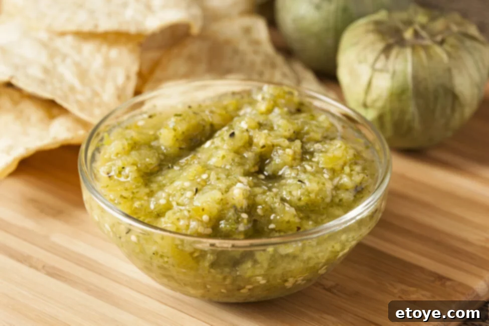 Freshly made vibrant green salsa verde in a bowl, ready to be served