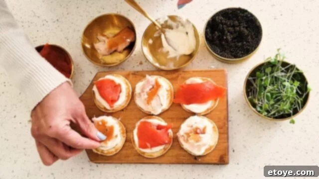 The Ultimate Salmon Blini Board 6 Garnish with your choice of fish