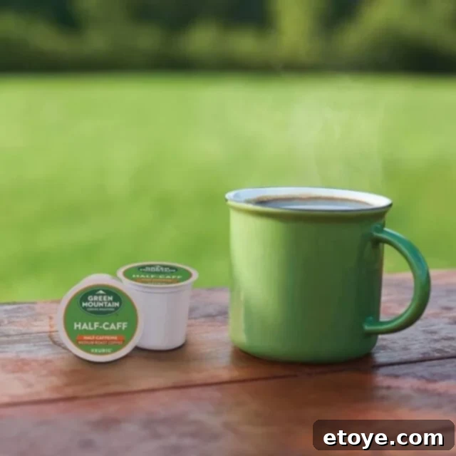 Keurig pods and a coffee cup, emphasizing sustainable choices