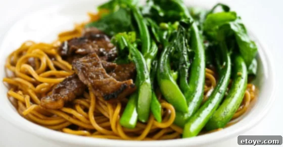 beef and noodles on plate