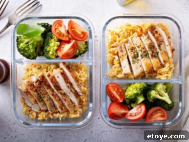 Healthy chicken and vegetables meal prep containers for two