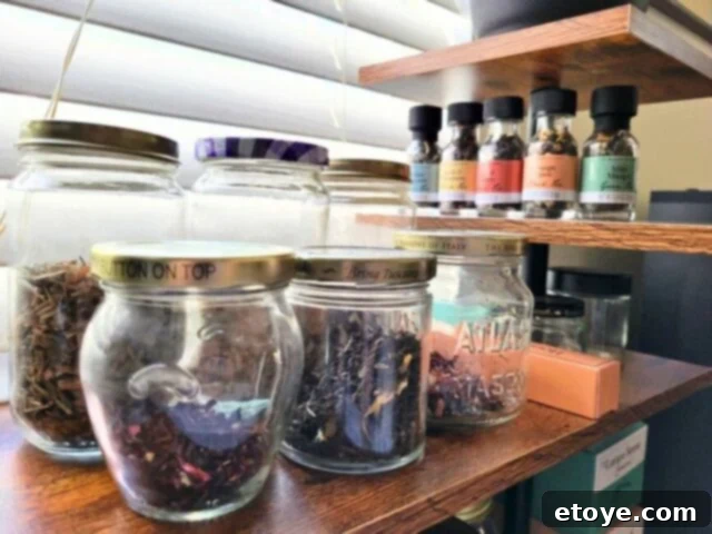 various teas stored in jars