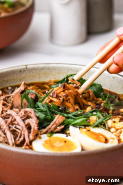 Finished Beef Ramen Noodle Bowl ready to eat