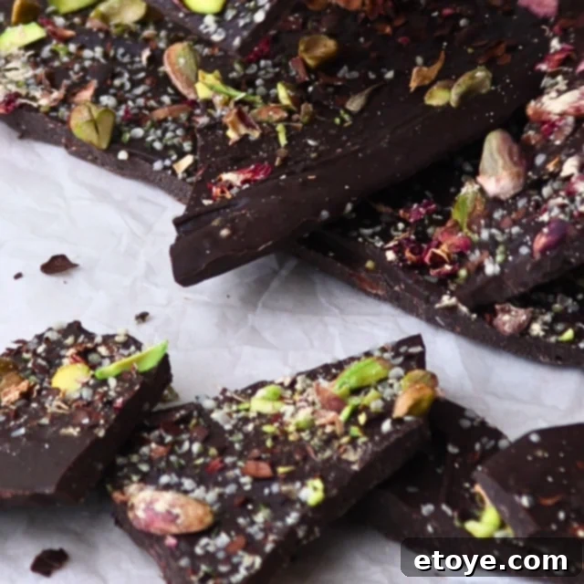 Decadent Rose Maca Chocolate Bark 7 Close-up of Rose and Maca Chocolate Bark, highlighting its textures and ingredients.