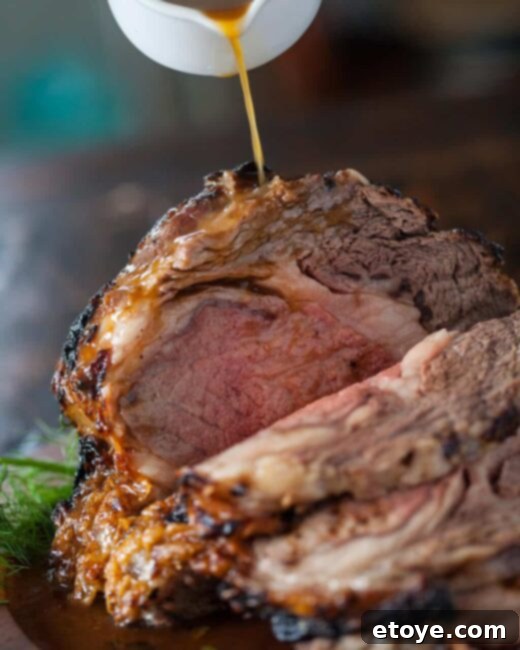 Umami-Rich Prime Rib with Miso Jus 2 Delicious Miso-rubbed Prime Rib Roast, ready to be served