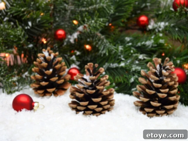Beautiful holiday pine cones for rustic Christmas decorations