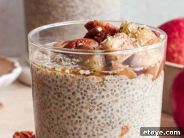 Winter Chia Pudding in a glass jar, ready to eat