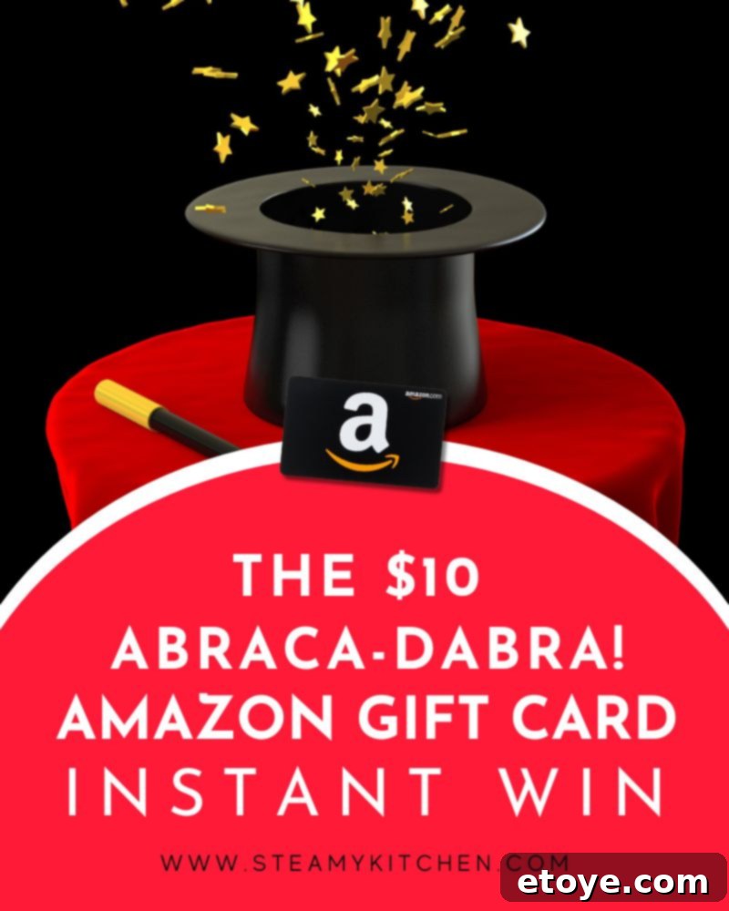A vibrant graphic featuring a 'Abraca-DABRA!' instant win for a $10 Amazon gift card, with magical elements and a gift box.
