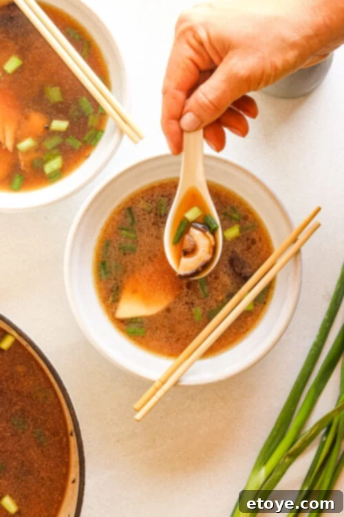 Quick Umami Mushroom Miso Soup 3 Delicious mushroom miso broth soup with fresh herbs