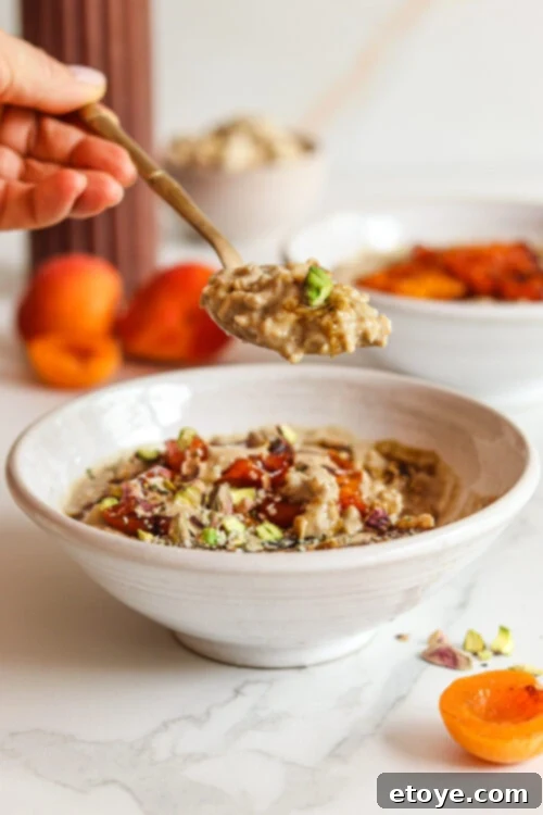 Adaptogen-Boosted Roasted Apricot Oatmeal 2 Roasted Apricot Adaptogenic Oatmeal - a vibrant and healthy breakfast bowl