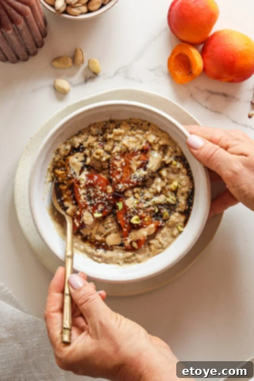 Adaptogen-Boosted Roasted Apricot Oatmeal 4 Roasted Apricot Adaptogenic Oatmeal ready to be served