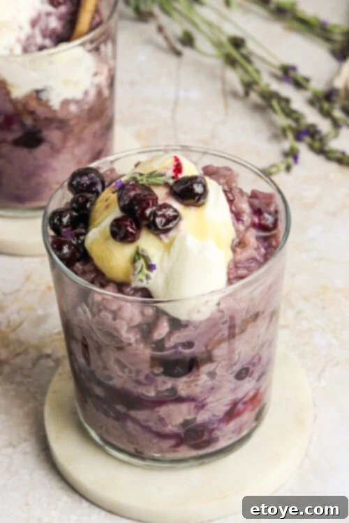 Ingredients laid out on a table for making Blueberry Lavender Coconut Rice Pudding