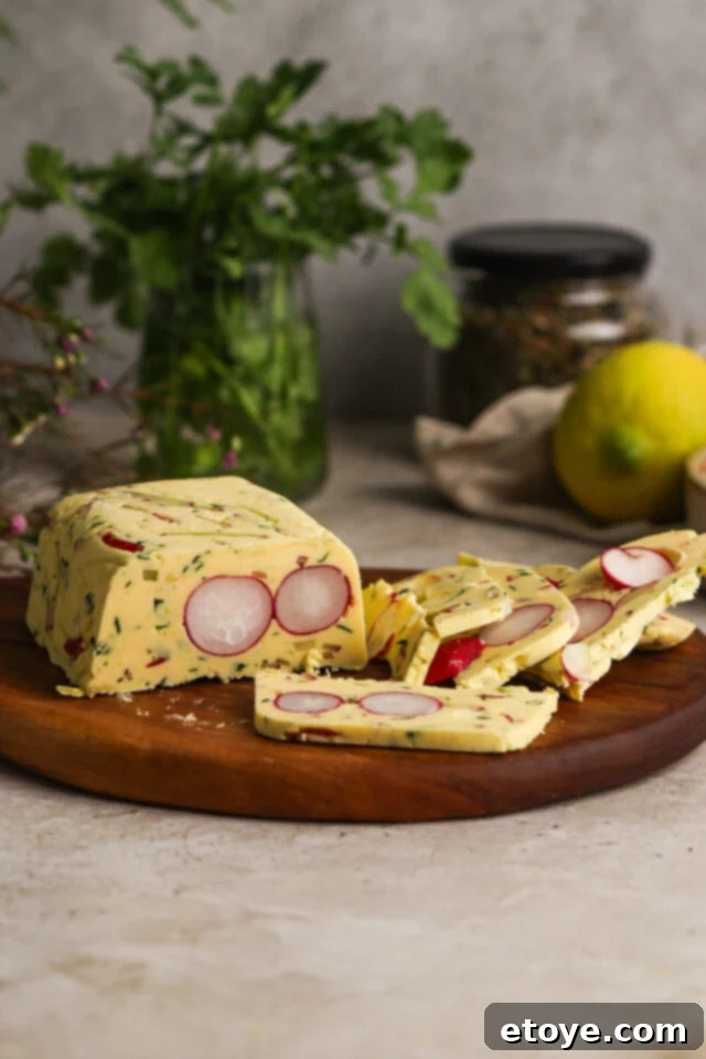 Radish and herb butter terrine served on bread