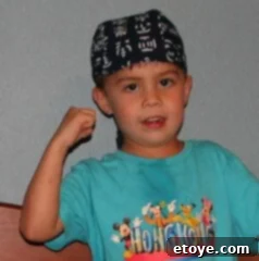 A child's excited face with wide eyes