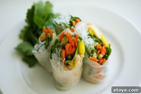 Close-up of Vietnamese Shrimp Mango Summer Rolls with Cashew Dipping Sauce