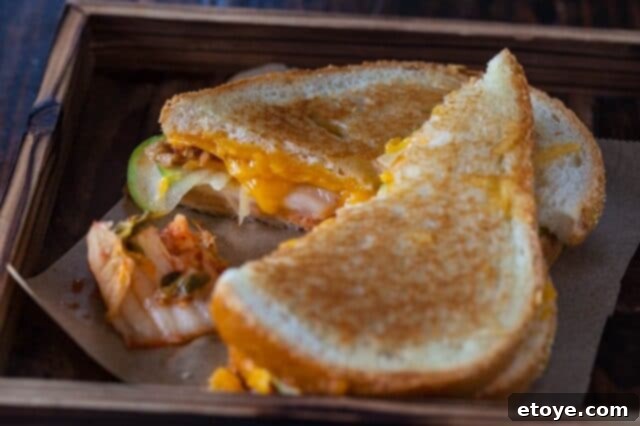Kimchi Krunch Melt 4 Assembled grilled kimcheese sandwich with fresh ingredients