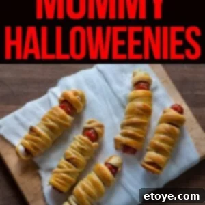 Wraptastic Halloween 3 Perfectly baked Mummy Halloweenies with mustard eyes