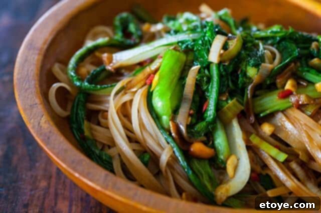 Satay Noodles and Greens Recipe Satay Noodles and Greens close up of noodles