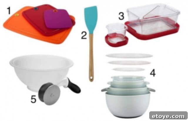 Holiday Gift Collage: Essential Kitchen Items for Cooks including cutting boards, utensils, and storage sets