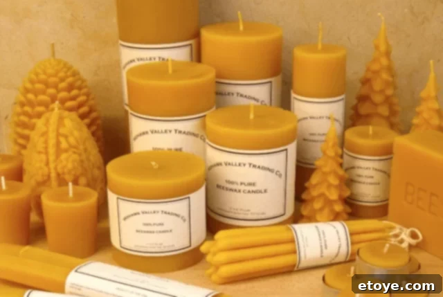 A selection of natural products from The Mohawk Valley Trading Company, including pure beeswax candles and raw honey.