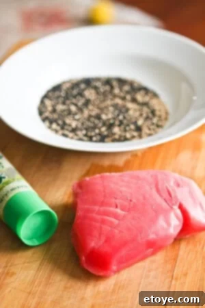 Sesame Seared Tuna with Lime Ginger Vinaigrette step-001 Sesame Seared Tuna step 1: Pat dry